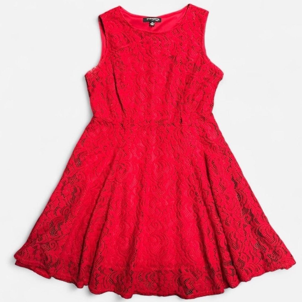 Romantic Red Lace Sleeveless A-Line Skater Dress, Size 10 Petite